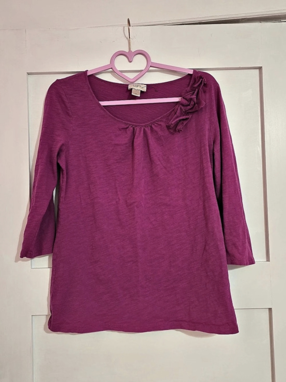 LOFT Long Sleeve Ruffle Top in Pink Size Medium